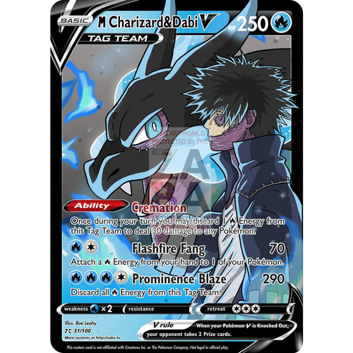 M Charizard & Dabi V Custom My Hero Academia X Pokemon Card Black / Silver Foil