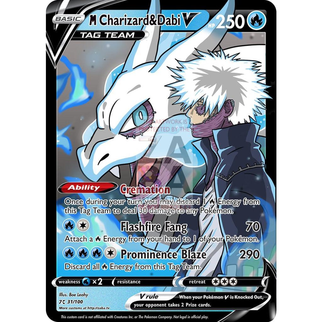 M Charizard & Dabi V Custom My Hero Academia X Pokemon Card White / Silver Foil