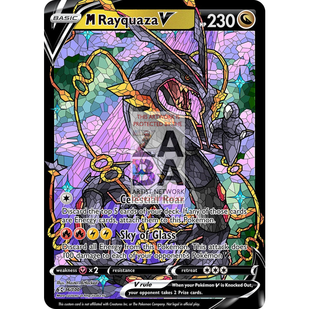 Mega Rayquaza V (Stained-Glass) Custom Pokemon Card - ZabaTV