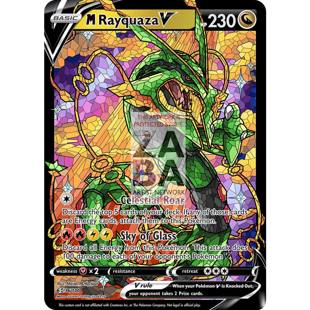 Mega Rayquaza V (Stained-Glass) Custom Pokemon Card - ZabaTV