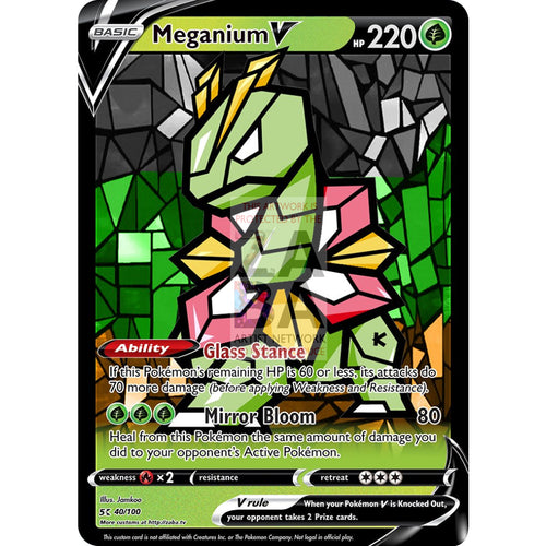 Meganium V (Stained-Glass) Custom Pokemon Card Silver Foil