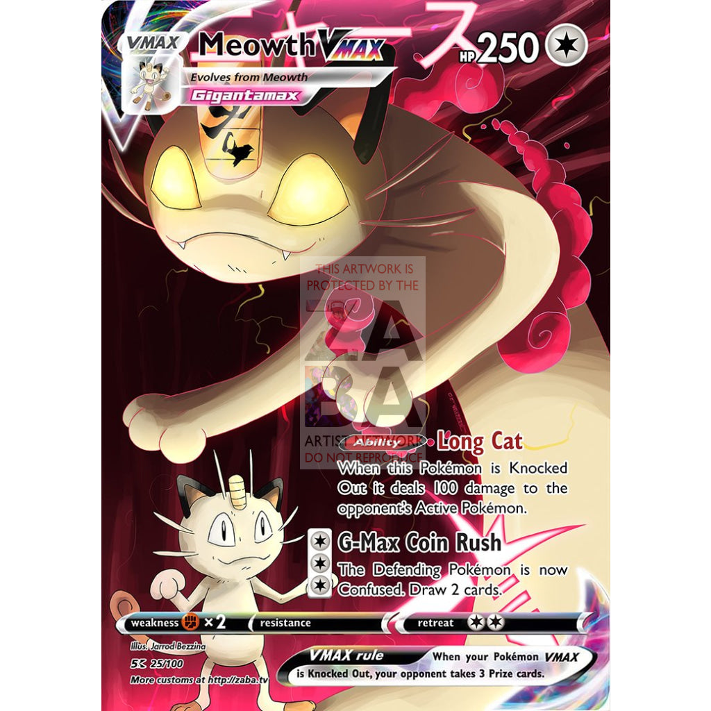 Meowth Vmax Custom Pokemon Card Silver Foil