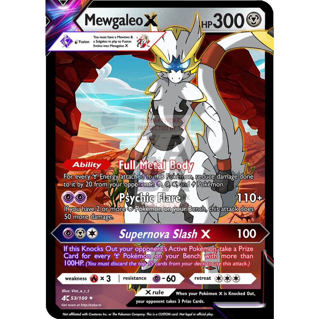 Mewgaleo X (Mewtwo + Solgaleo) Custom Pokemon Card - ZabaTV