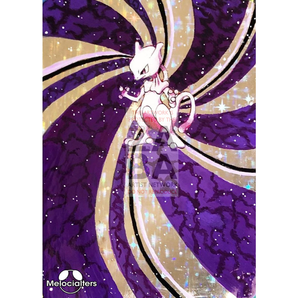Mewtwo 10/102 Base Set Extended Art Custom Pokemon Card Textless Silver Holographic