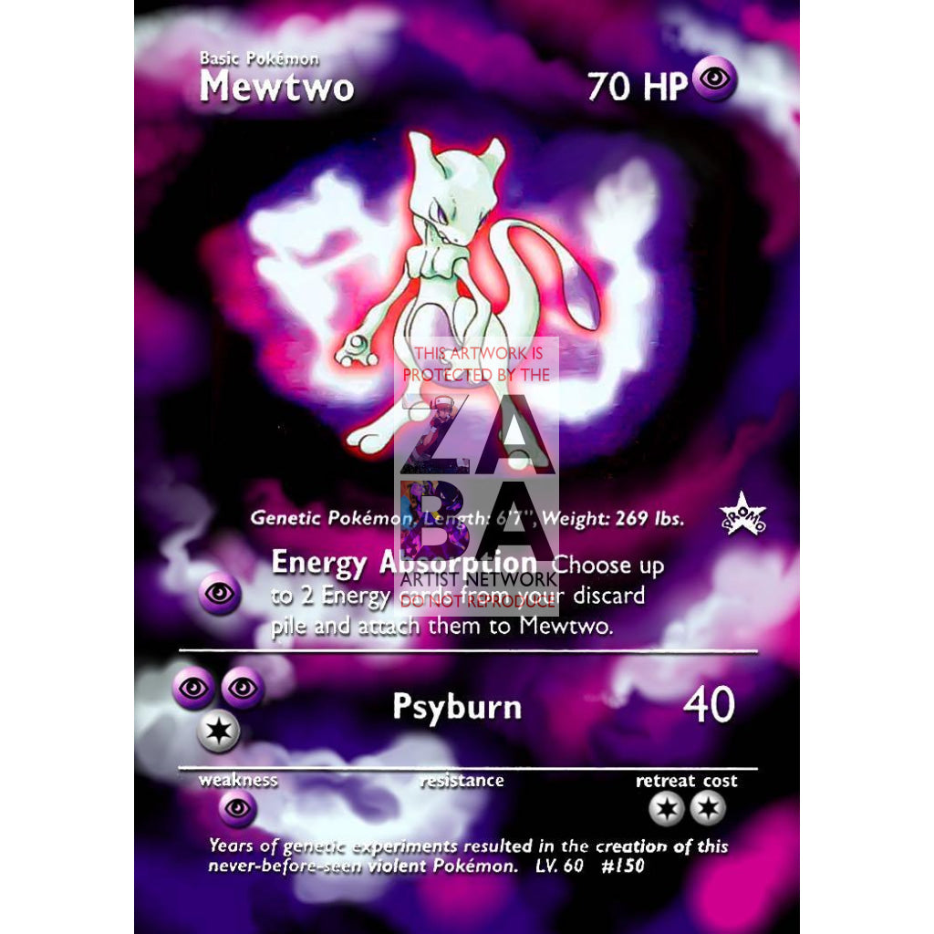 Mewtwo Black Star Promo 3 Extended Art Custom Pokemon Card - ZabaTV