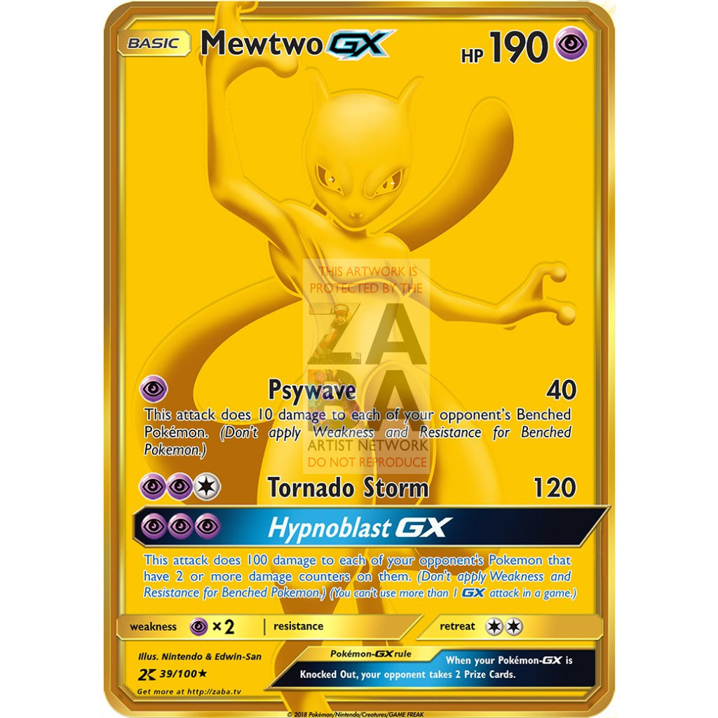 Mewtwo GX GOLD Secret Rare Custom Pokemon Card - ZabaTV