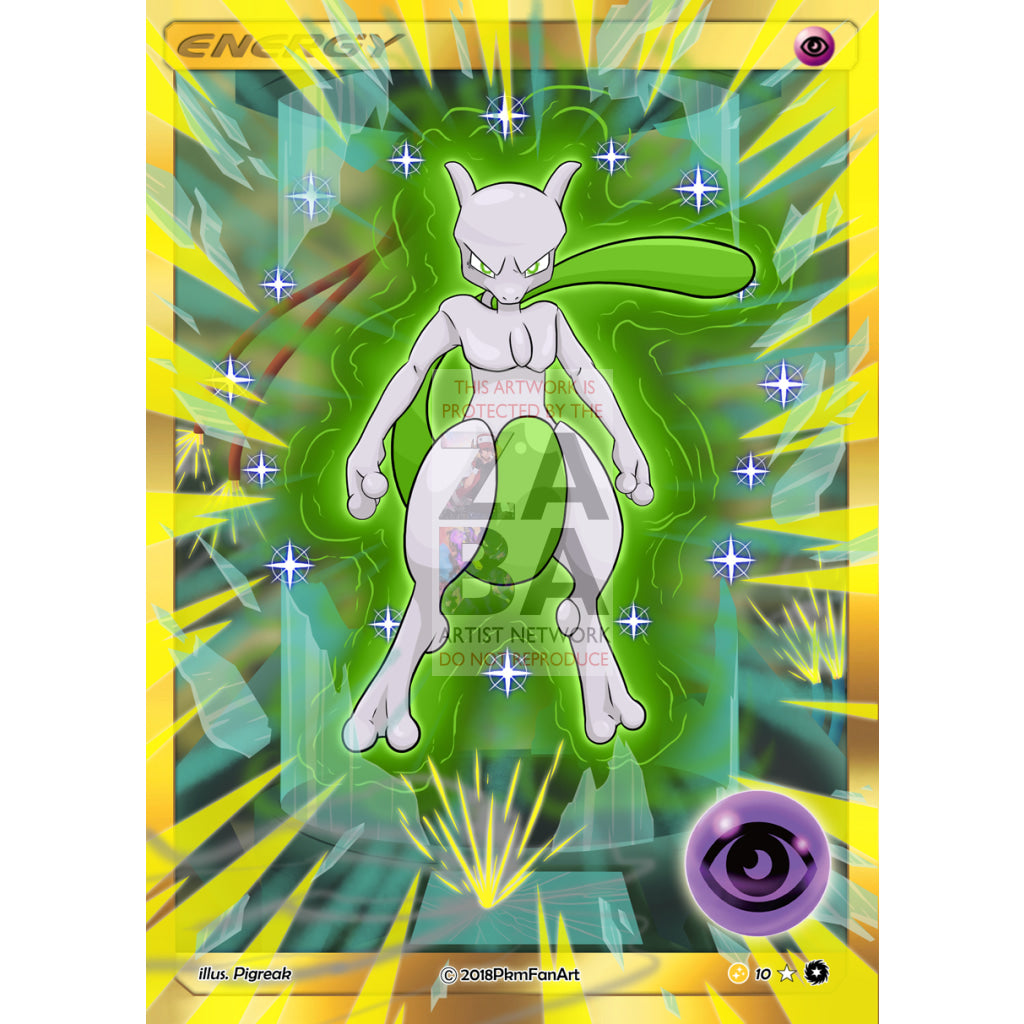 Mewtwo Psychic Energy Pigreak Custom Pokemon Card Silver Foil / Shiny