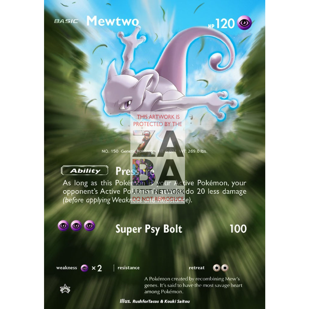 Mewtwo SM77 Sun & Moon Promo Extended Art Custom Pokemon Card - ZabaTV