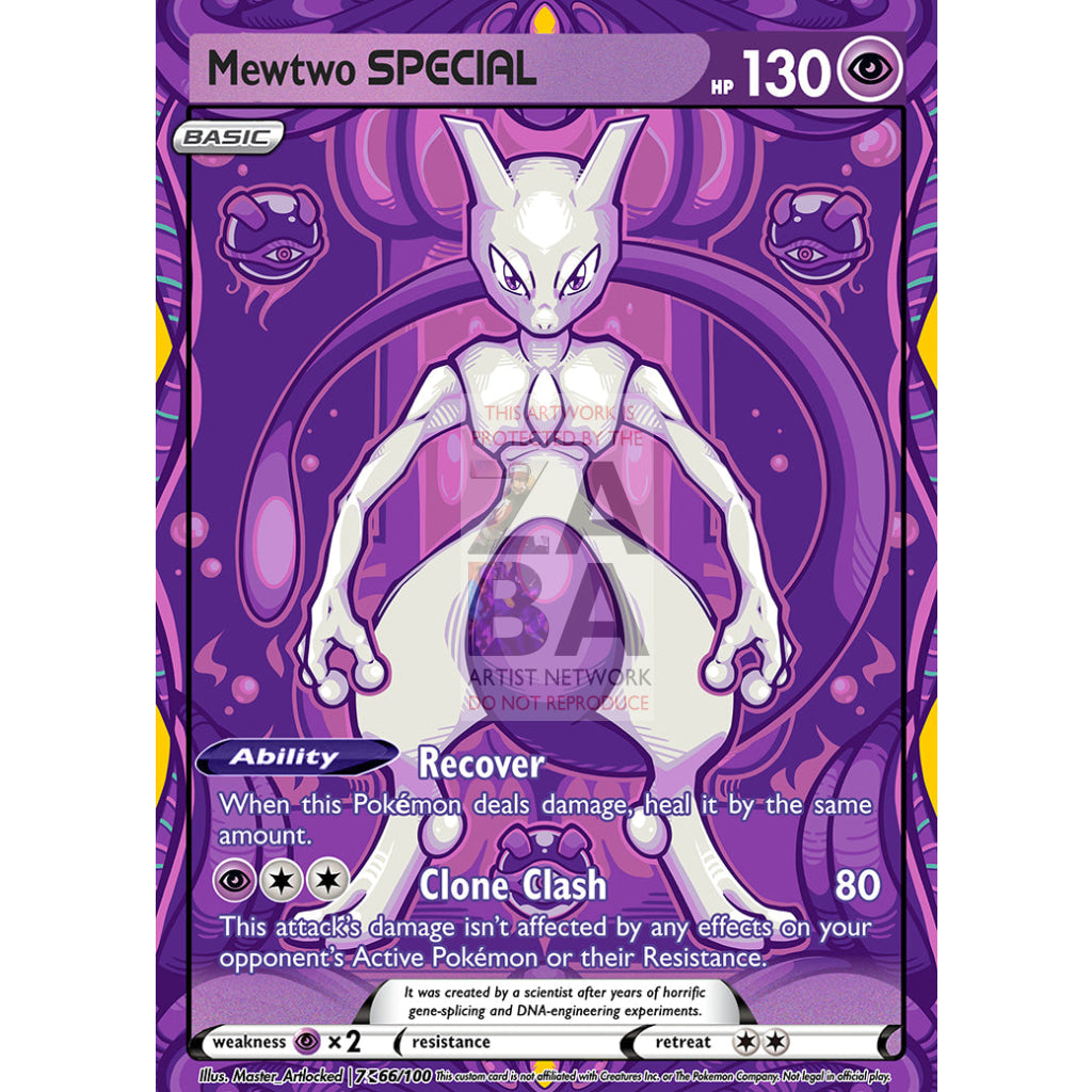 Mewtwo Special Custom Pokemon Card With Text / Silver Foil