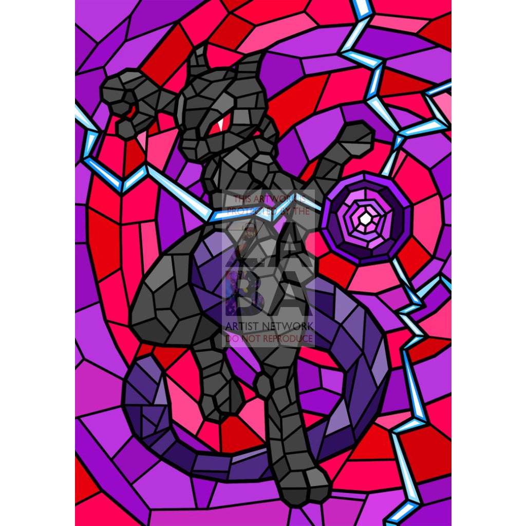 Mewtwo V (Stained-Glass) Custom Pokemon Card Shadow / Textless Silver Foil