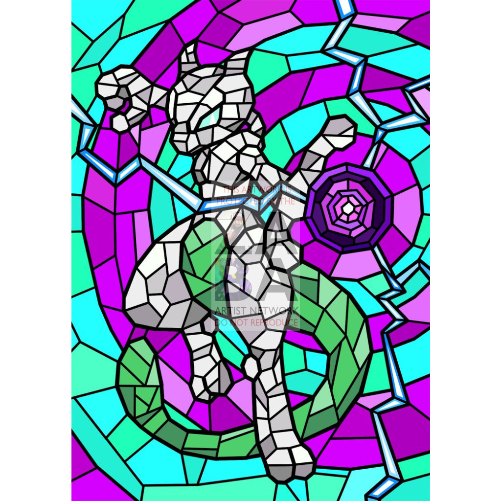 Mewtwo V (Stained-Glass) Custom Pokemon Card Shining / Textless Silver Foil