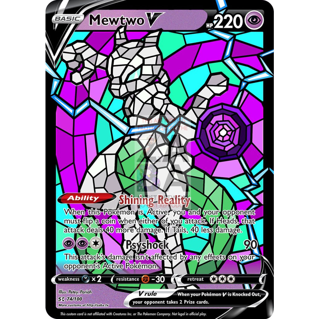 Mewtwo V (Stained-Glass) Custom Pokemon Card Silver Foil / Shining
