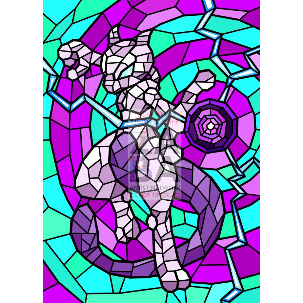 Mewtwo V (Stained-Glass) Custom Pokemon Card Standard / Textless Silver Foil
