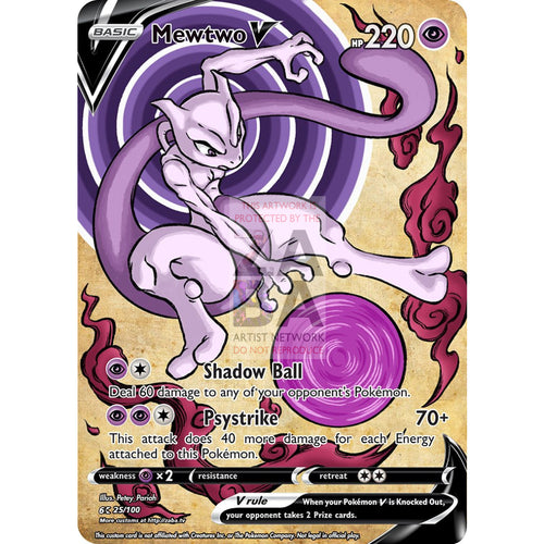 Mewtwo V (Traditional Japanese Style Inspired) Custom Pokemon Card Silver Holographic