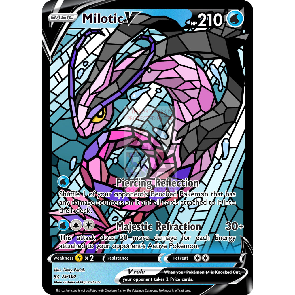 Milotic V (Stained-Glass) Custom Pokemon Card Dark / With Text Silver Foil