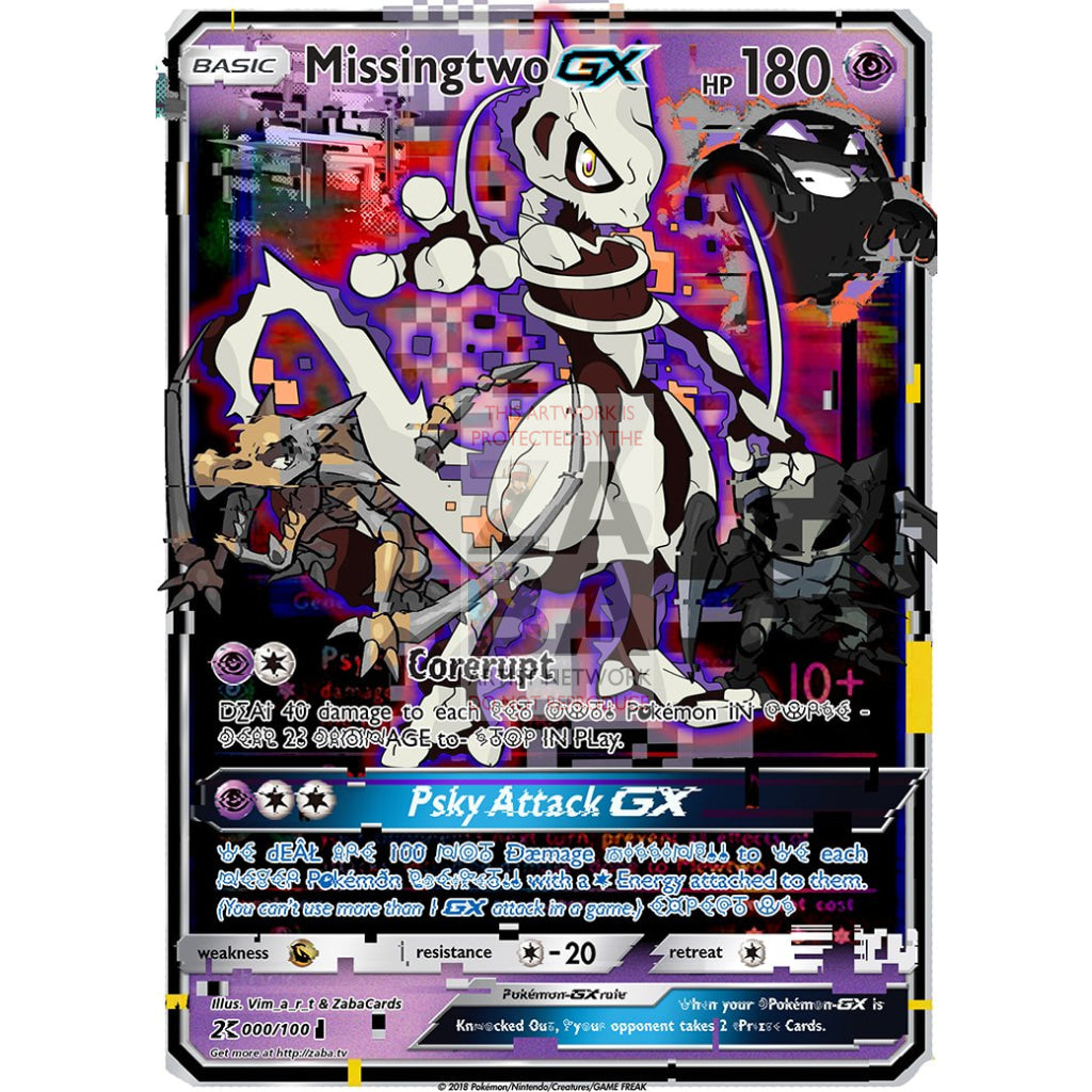 MISSINGTWO GX (Missingno + Mewtwo) Custom Pokemon Card - ZabaTV