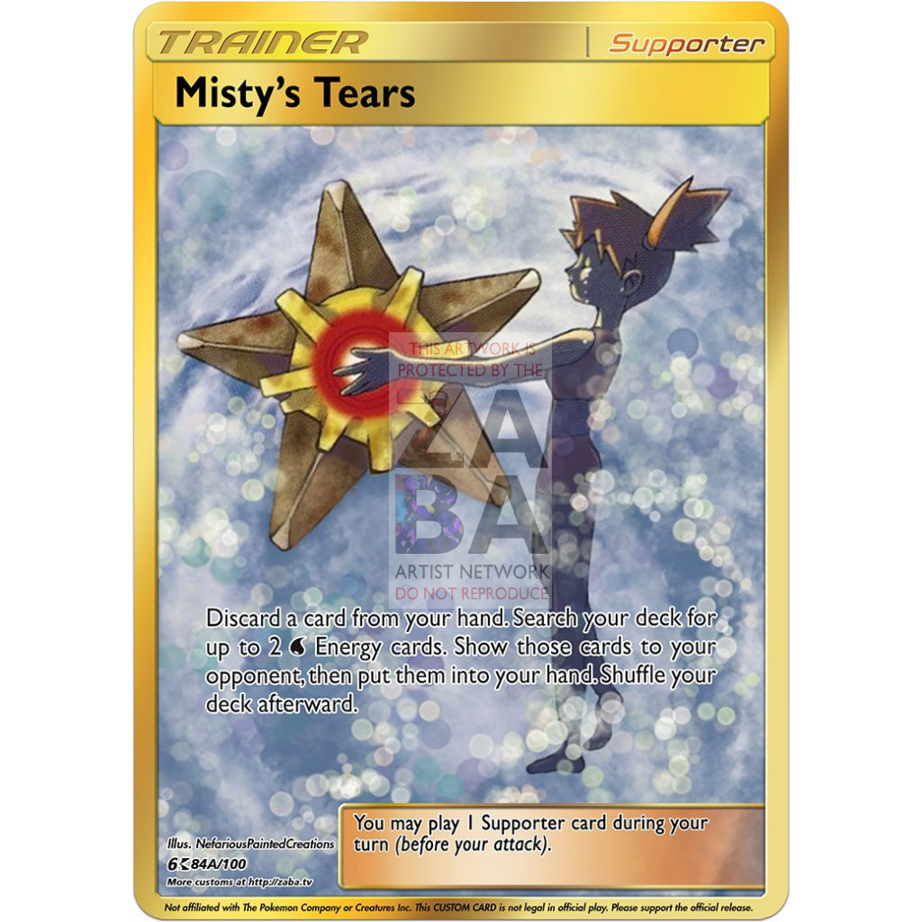 Mistys Tears V2 Full Art Gold Custom Pokemon Card Silver Foil / With Text