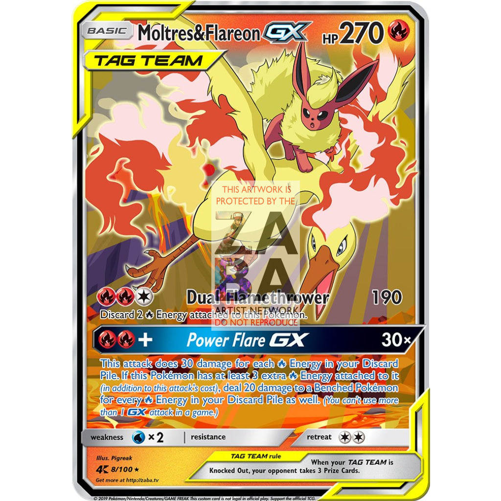 Moltres & Flareon GX Custom Pokemon Card - ZabaTV