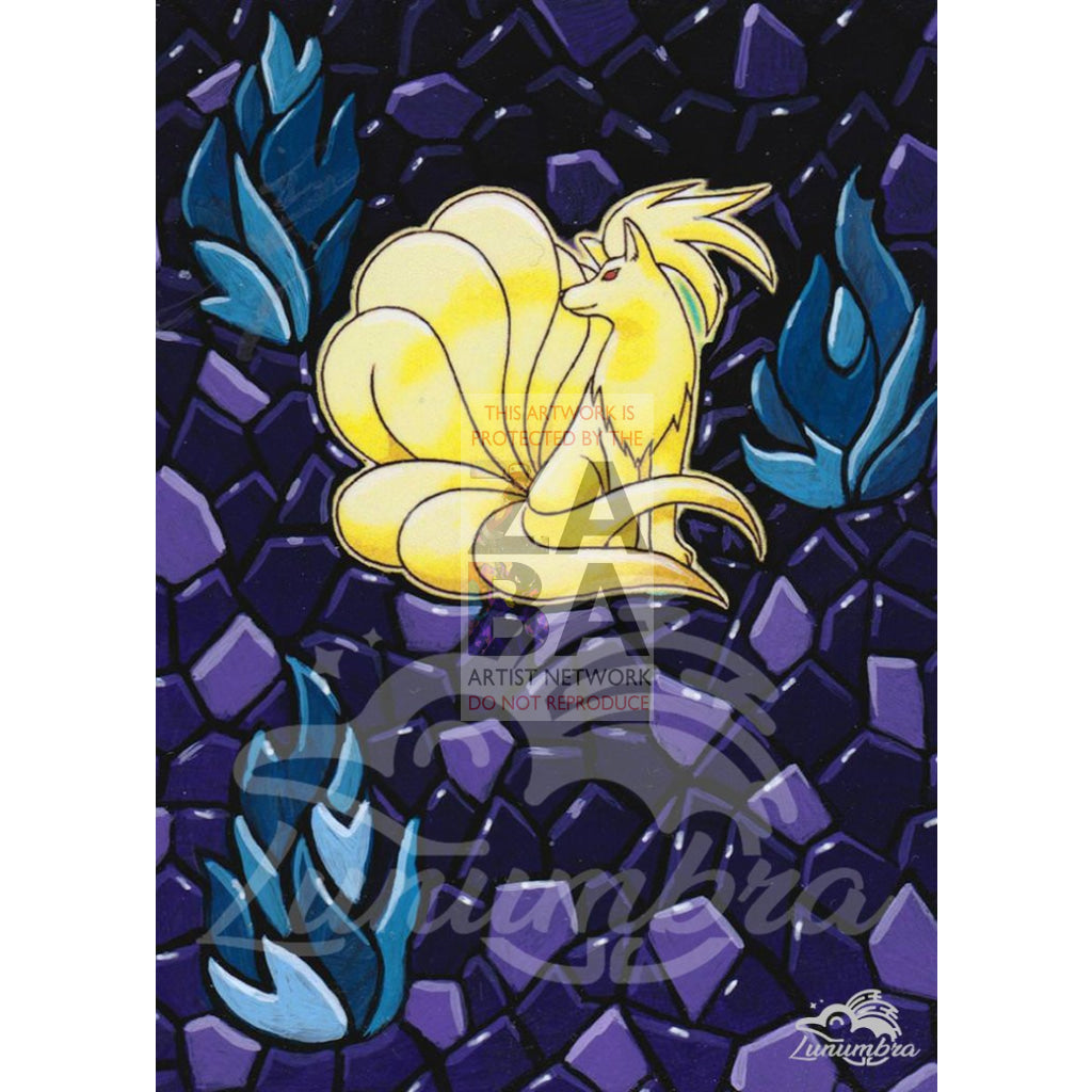 Ninetales 12/102 Base Set Extended Art Custom Pokemon Card Textless Silver Holographic