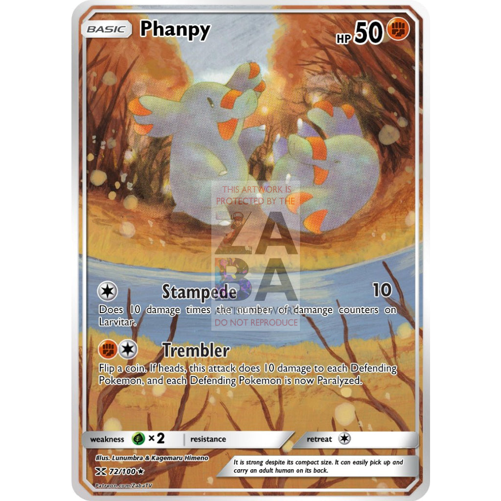 Phanpy Ex Ruby & Sapphire 62/109 Extended Art Custom Pokemon Card Non-Holographic