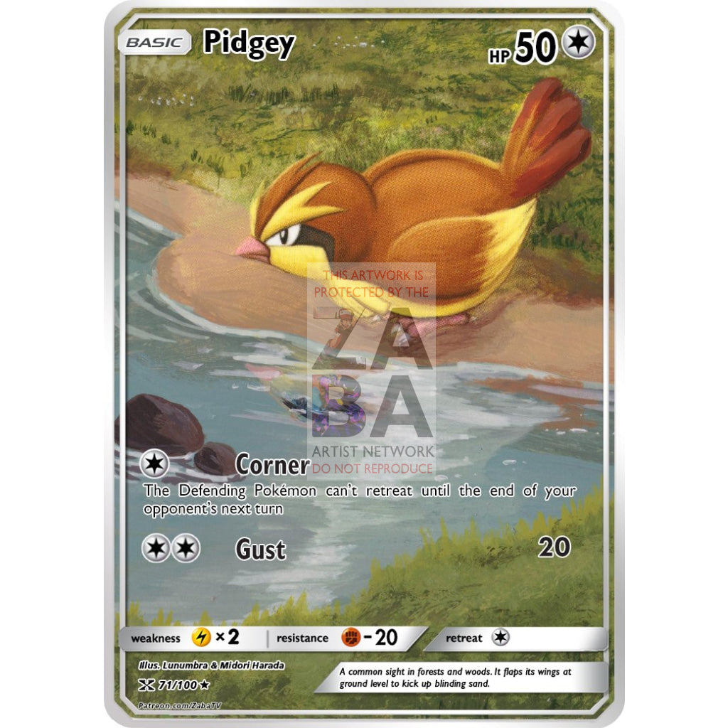 Pidgey Fire Red & Leaf Green 73/112 Extended Art Custom Pokemon Card Non-Holographic