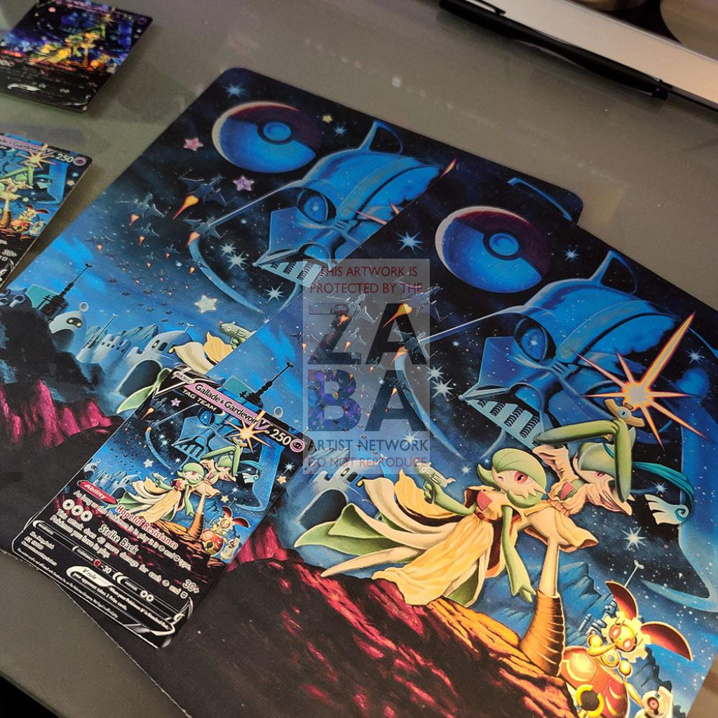 Poke Wars 10.5X8 Holographic Poster + Custom Card Gift Set Pokemon