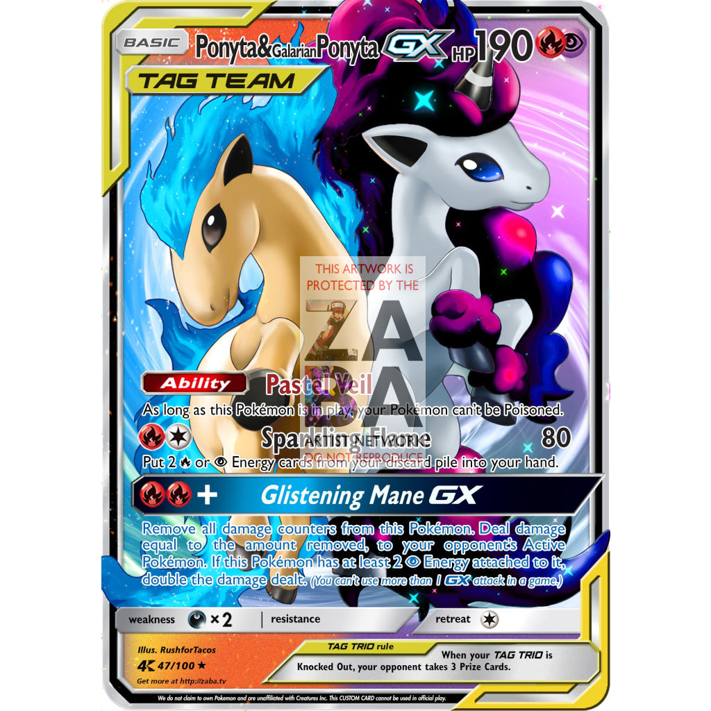 Ponyta & Galarian Ponyta GX Custom Pokemon Card - ZabaTV