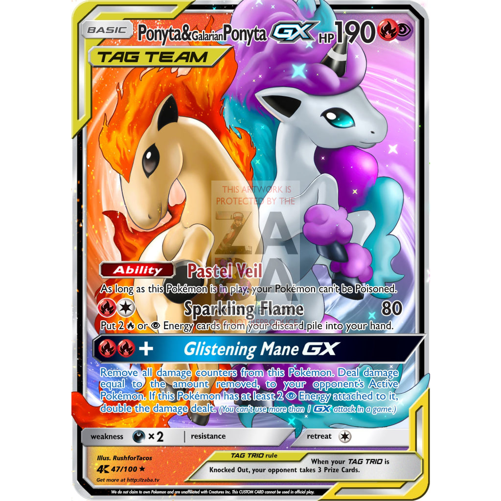 Ponyta & Galarian Ponyta GX Custom Pokemon Card - ZabaTV