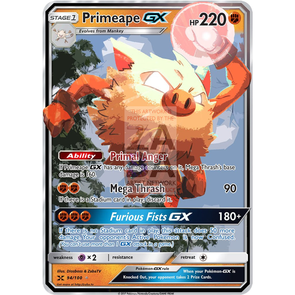 Primeape GX Custom Pokemon Card - ZabaTV