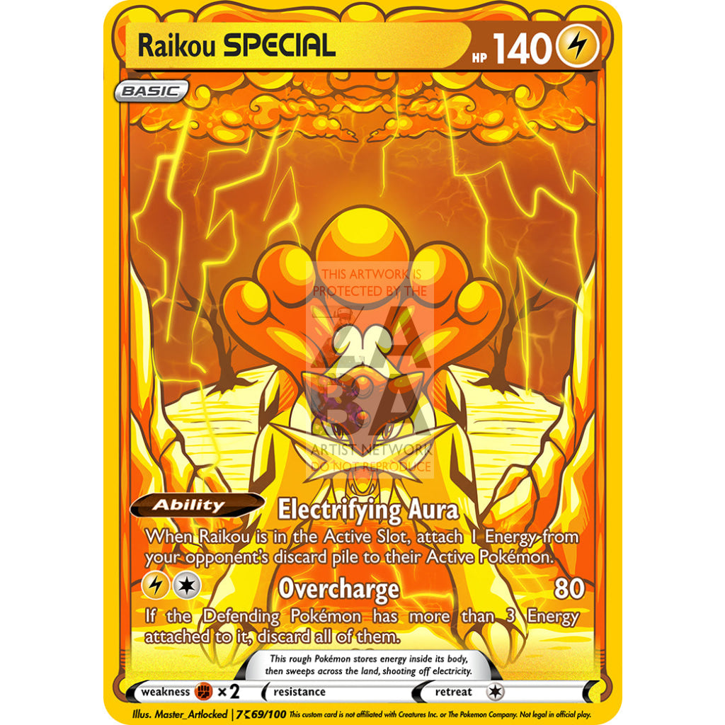 Raikou Special Custom Pokemon Card With Text / Silver Foil