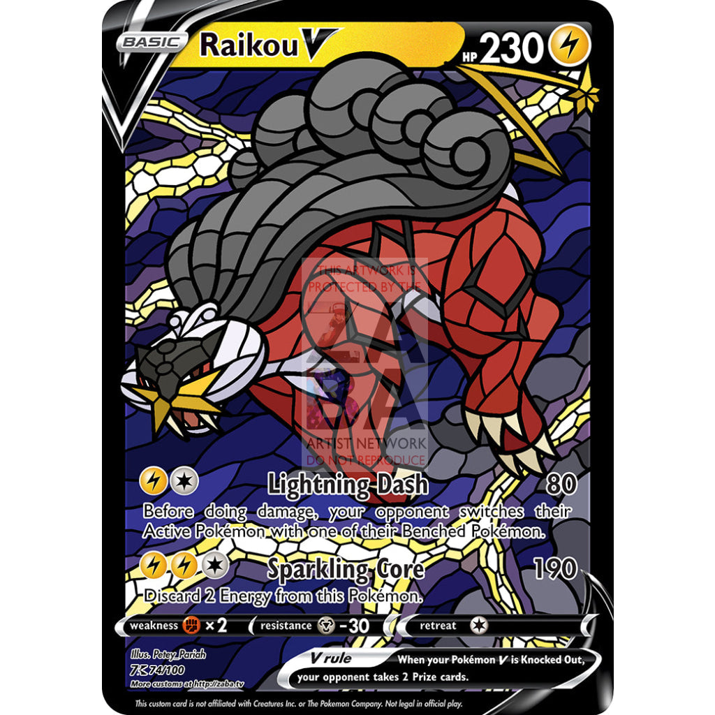 Raikou V Stained - Glass Custom Pokemon Card Volcanic Lightning / Silver Foil