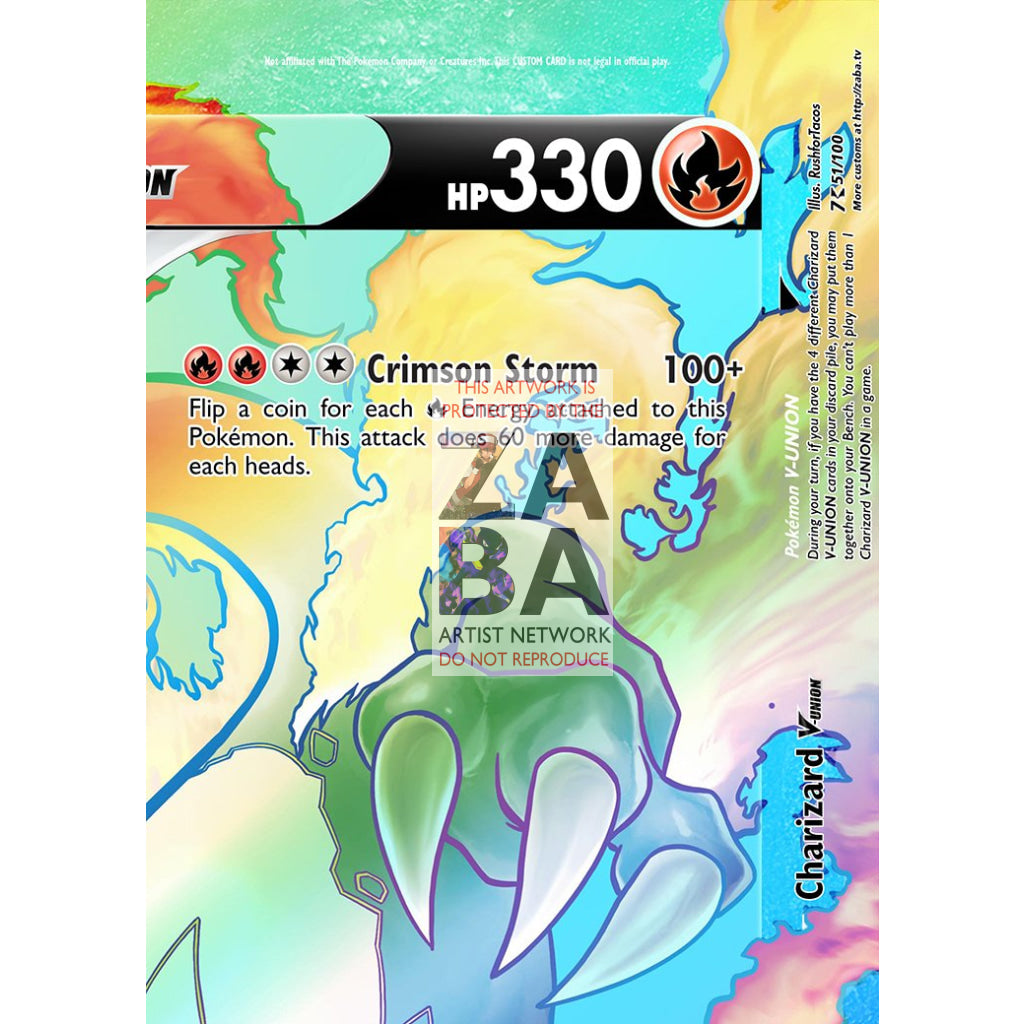 Rainbow Rare Charizard V-UNION (All 4 Parts or Together) Custom Pokemon Card - ZabaTV