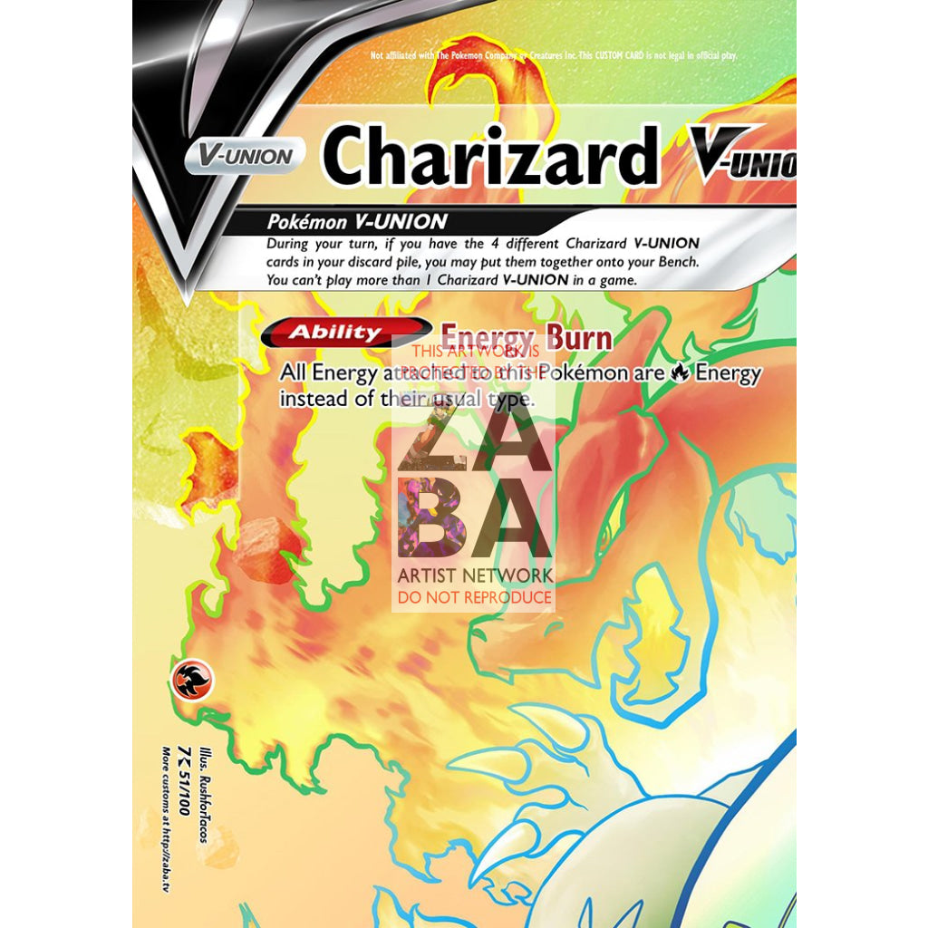 Rainbow Rare Charizard V-UNION (All 4 Parts or Together) Custom Pokemon Card - ZabaTV