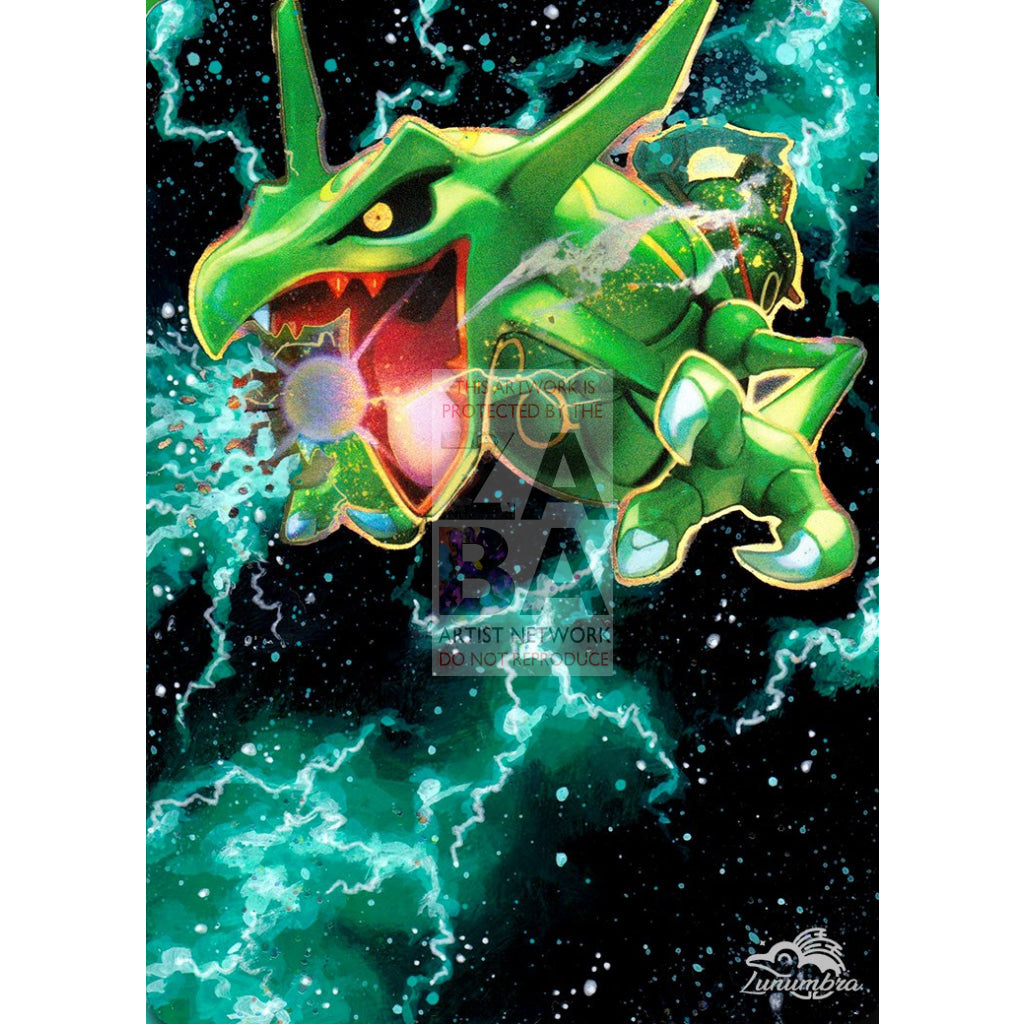 Rayquaza Ex 75/108 Roaring Skies Extended Art Custom Pokemon Card Textless Silver Holographic
