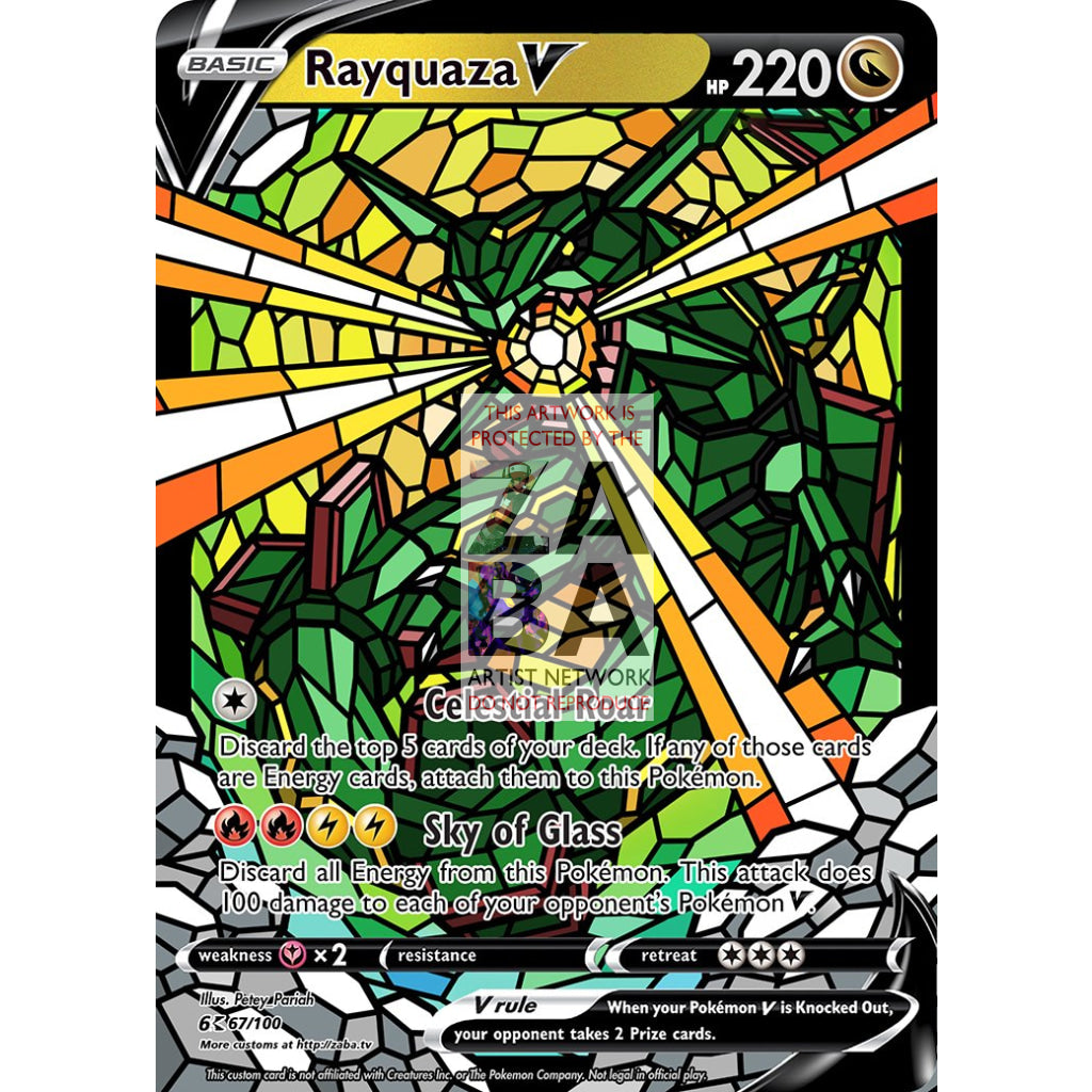 Rayquaza V (Stained-Glass) Custom Pokemon Card - ZabaTV