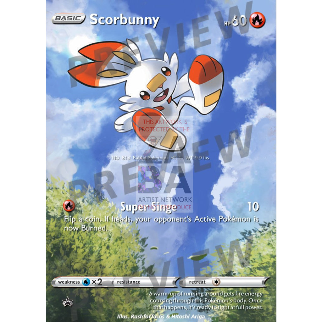 Scorbunny Swsh002 Sword & Shield Promo Extended Art Custom Pokemon Card Silver Foil / Just