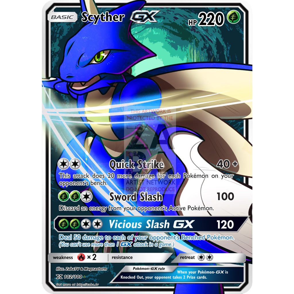 Scyther Gx Custom Pokemon Card Silver Foil / Blue