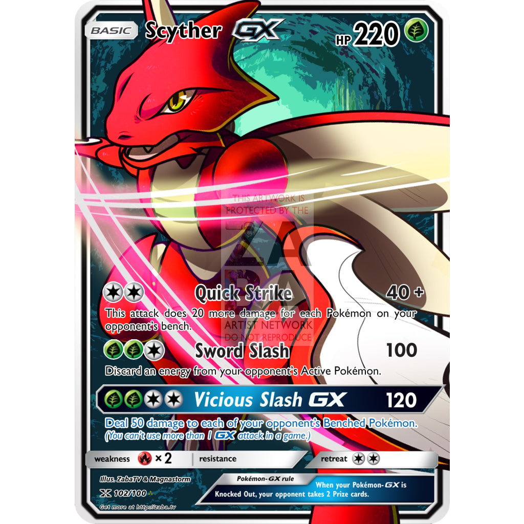 Scyther Gx Custom Pokemon Card Silver Foil / Red