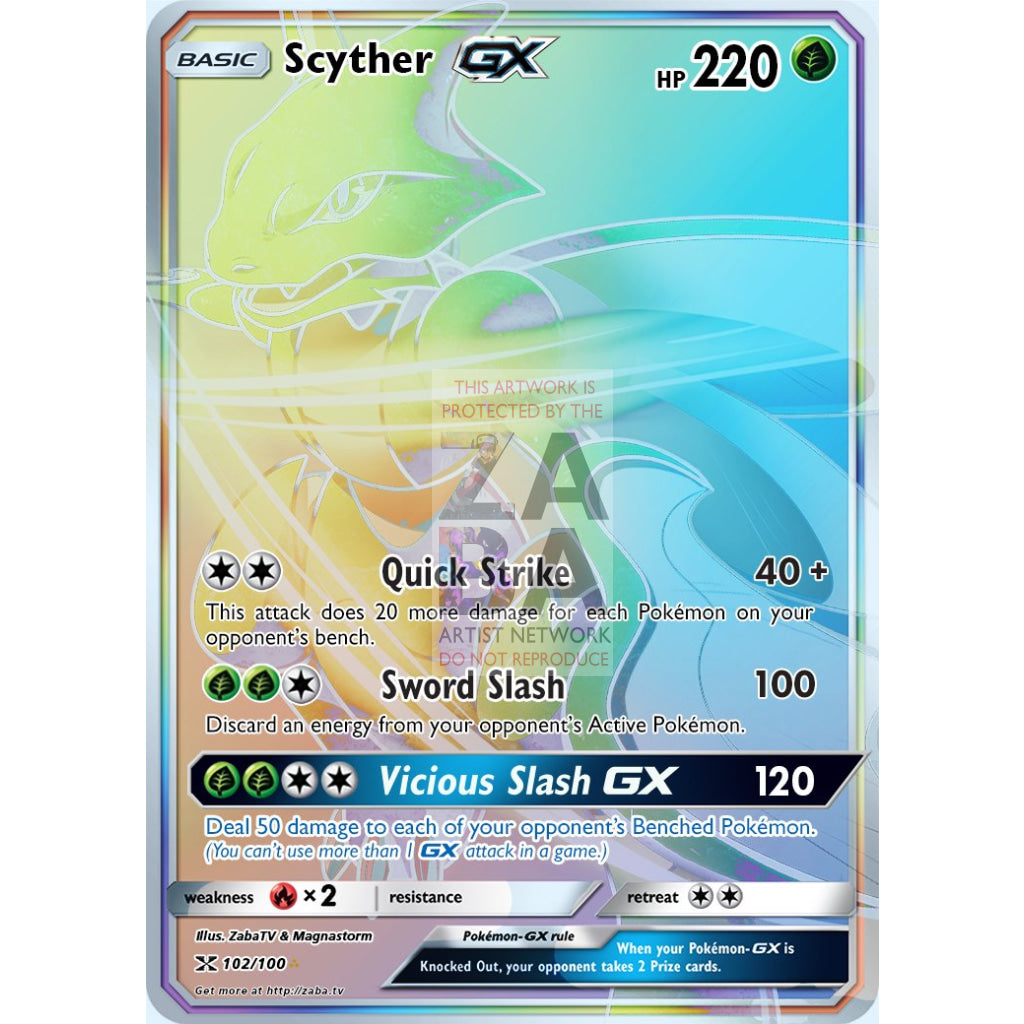 Scyther GX RAINBOW RARE Custom Pokemon Card - ZabaTV