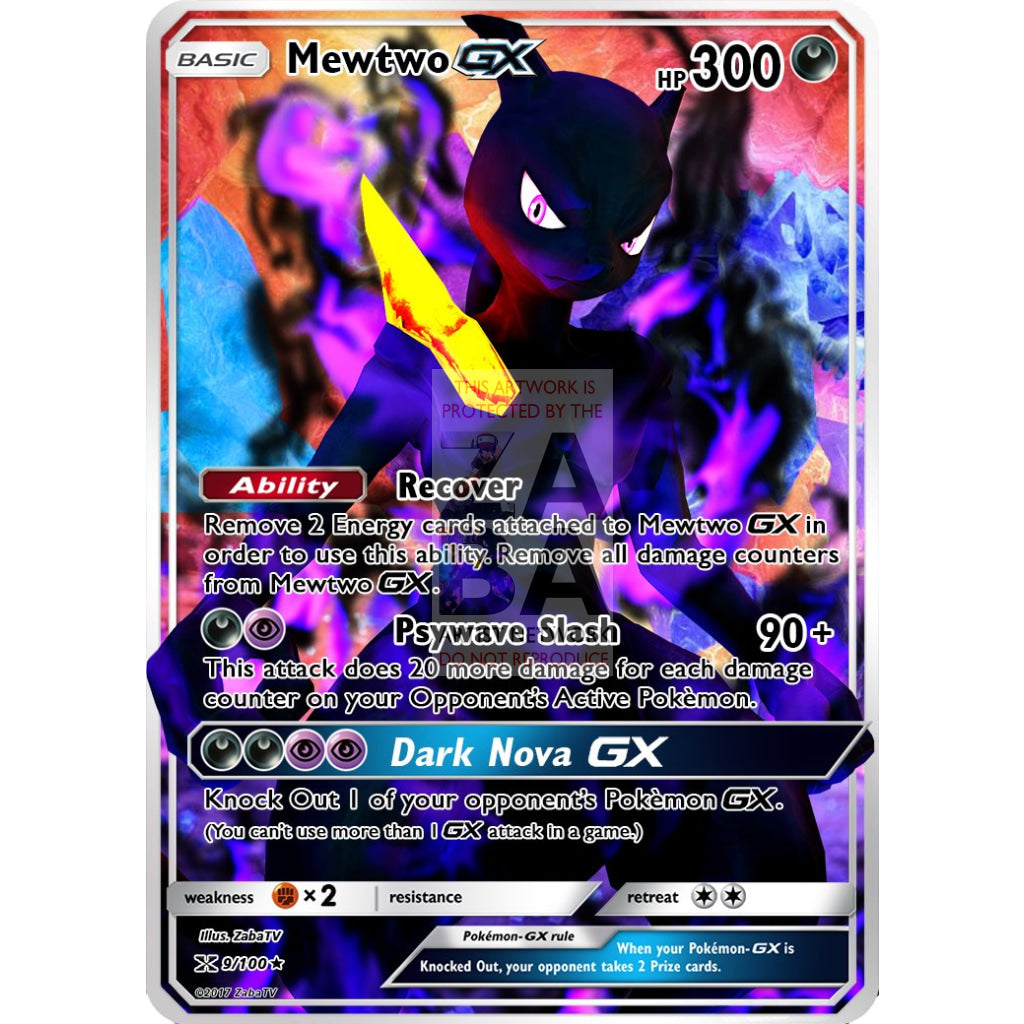 Shadow Mewtwo GX FULL ART Custom Pokemon Card - ZabaTV