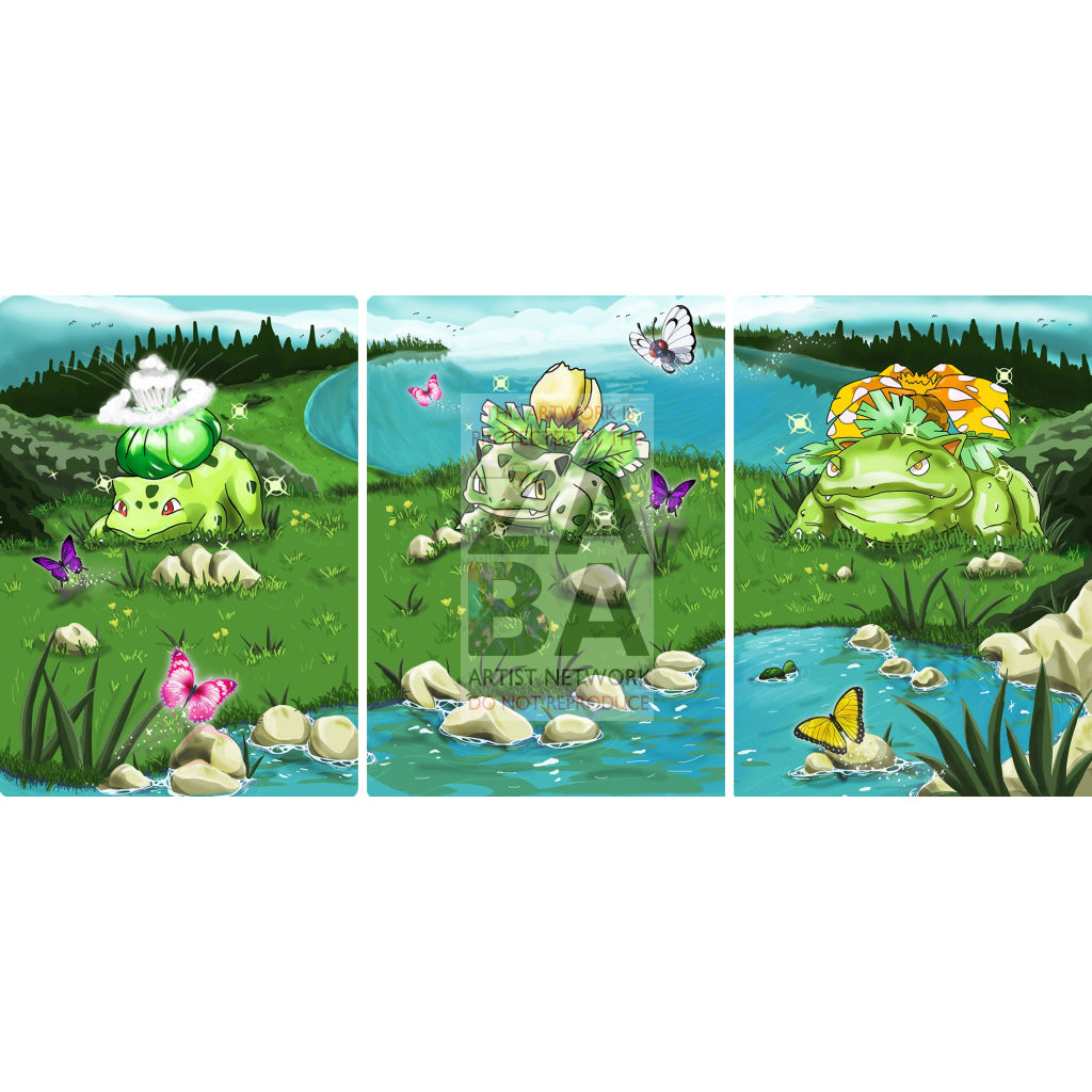 Shining Bulbasaur 44/102 Base Set Extended Art - Custom Pokemon Card Triple Pack Continuous
