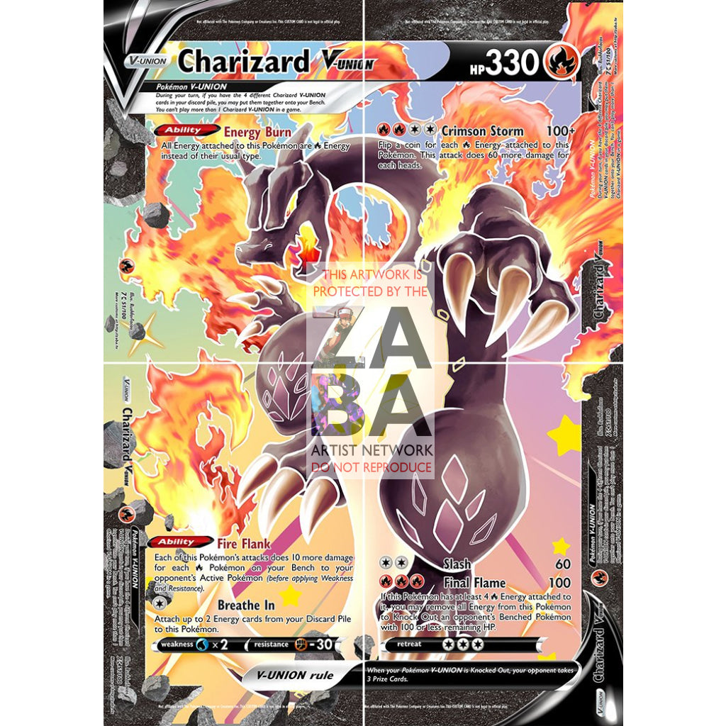 Shining Charizard V-UNION (All 4 Parts or Together) Custom Pokemon Card - ZabaTV