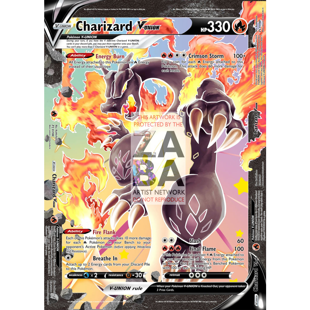 Shining Charizard V-UNION (All 4 Parts or Together) Custom Pokemon Card - ZabaTV