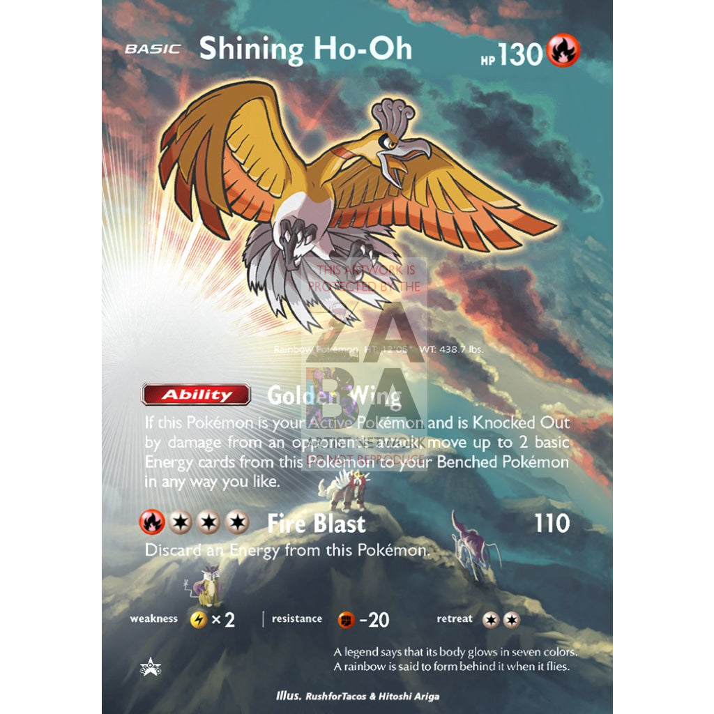 Shining Ho-Oh SM70 Sun & Moon Promo Extended Art Custom Pokemon Card - ZabaTV