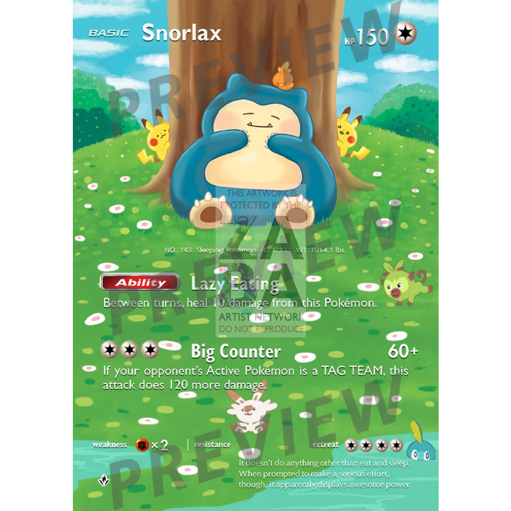 Snorlax 158/214 Unbroken Bonds Extended Art Custom Pokemon Card Silver Holographic