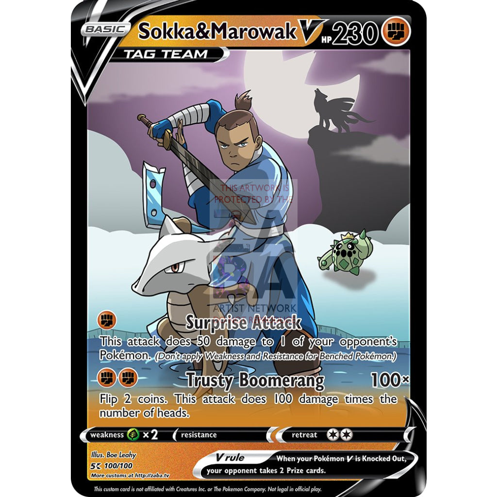 Sokka & Marowak V Custom Atla X Pokemon Card Silver Foil