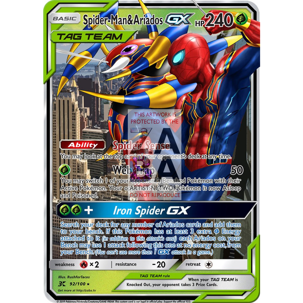 Spider-Man & Ariados GX Custom Pokemon Card - ZabaTV