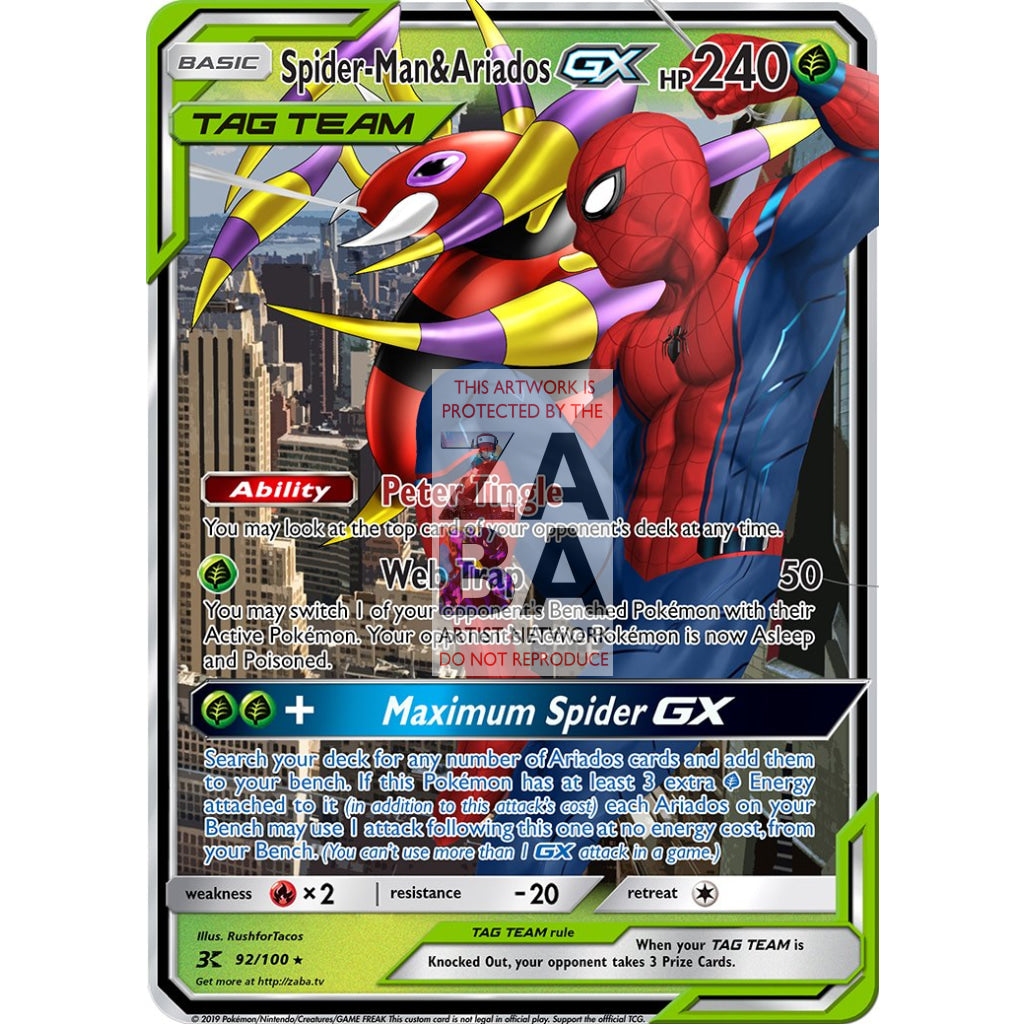 Spider-Man & Ariados GX Custom Pokemon Card - ZabaTV