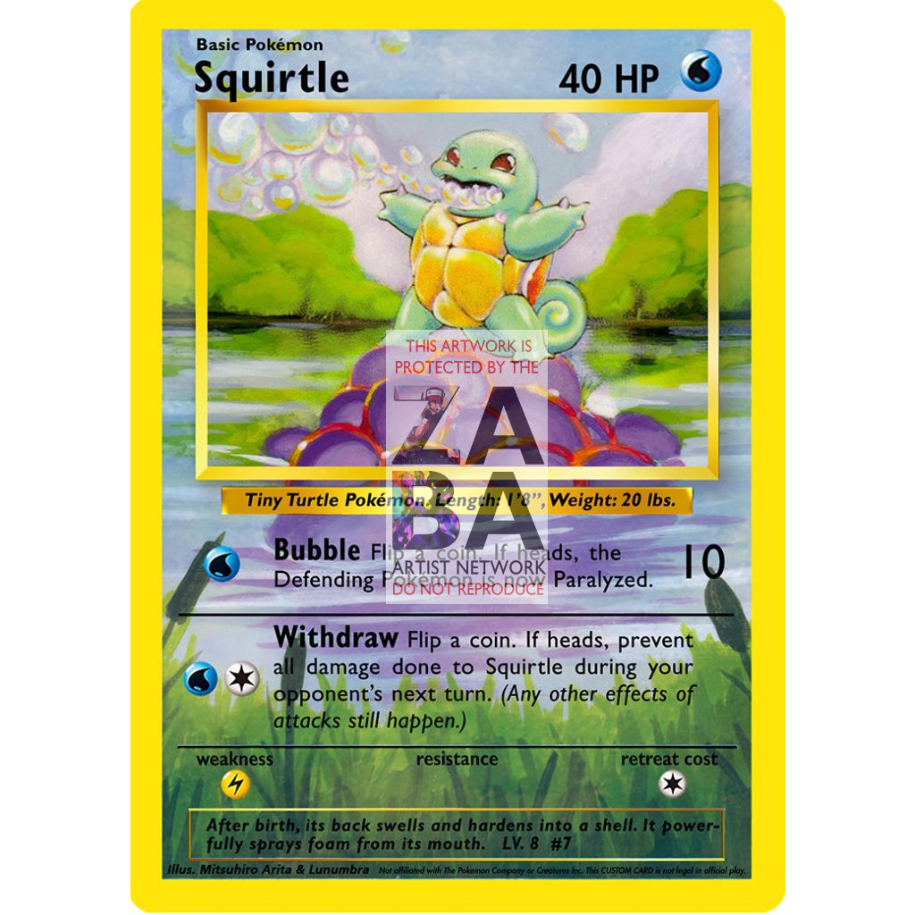 Squirtle 63/102 Base Set (+Text) Extended Art Custom Pokemon Card - ZabaTV