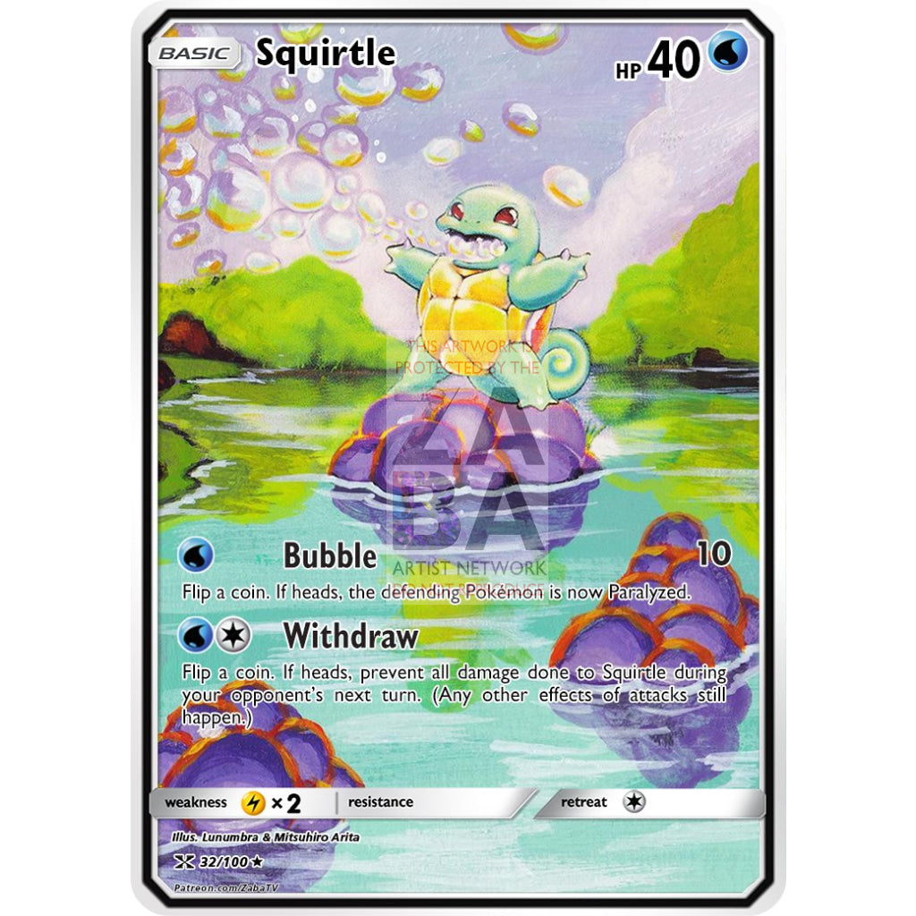 Squirtle Base Set 63/102 Extended Art Custom Pokemon Card Non-Holographic